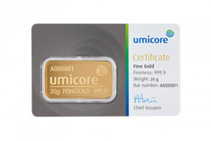 Lingot d’or Umicore certifié de 20g