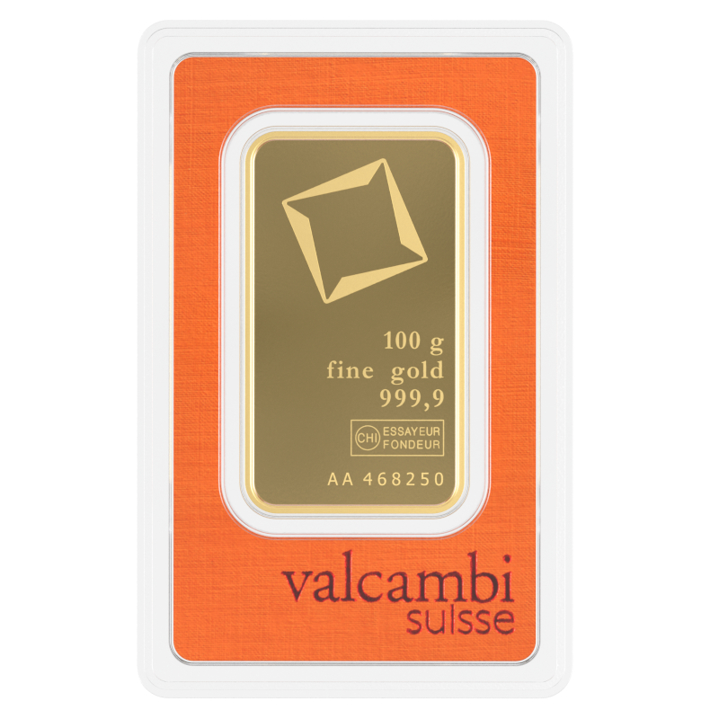 Lingot d’or Valcambi certifié de 100g