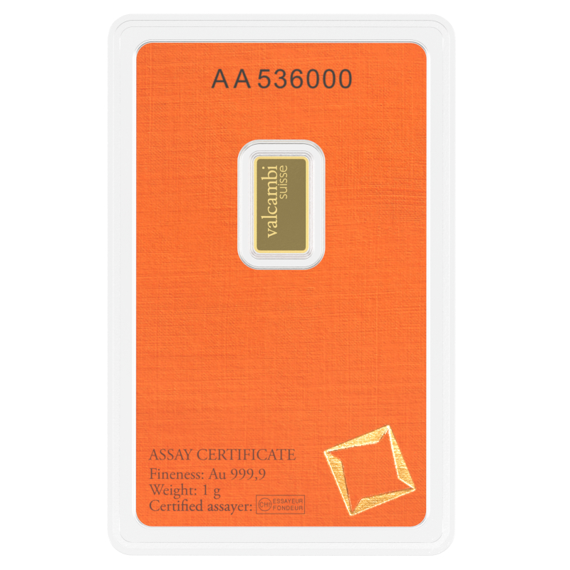 Lingot d’or Valcambi certifié de 1g