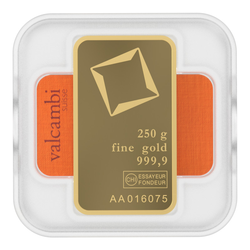 Lingot d’or Valcambi certifié de 250g